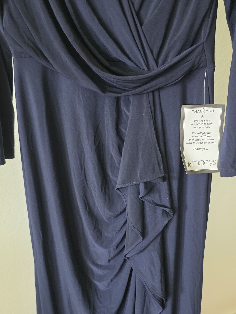 Betsy & Adam Navy Blue Long Sleeve Ruffle Maxi Gown Size 10 NWT $259 Wedding - Picture 5 of 10